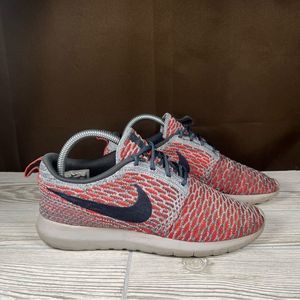 Nike RosheRun Fliknit Bright Crimson Red Gray Running Shoe Sneaker Womens 8.5